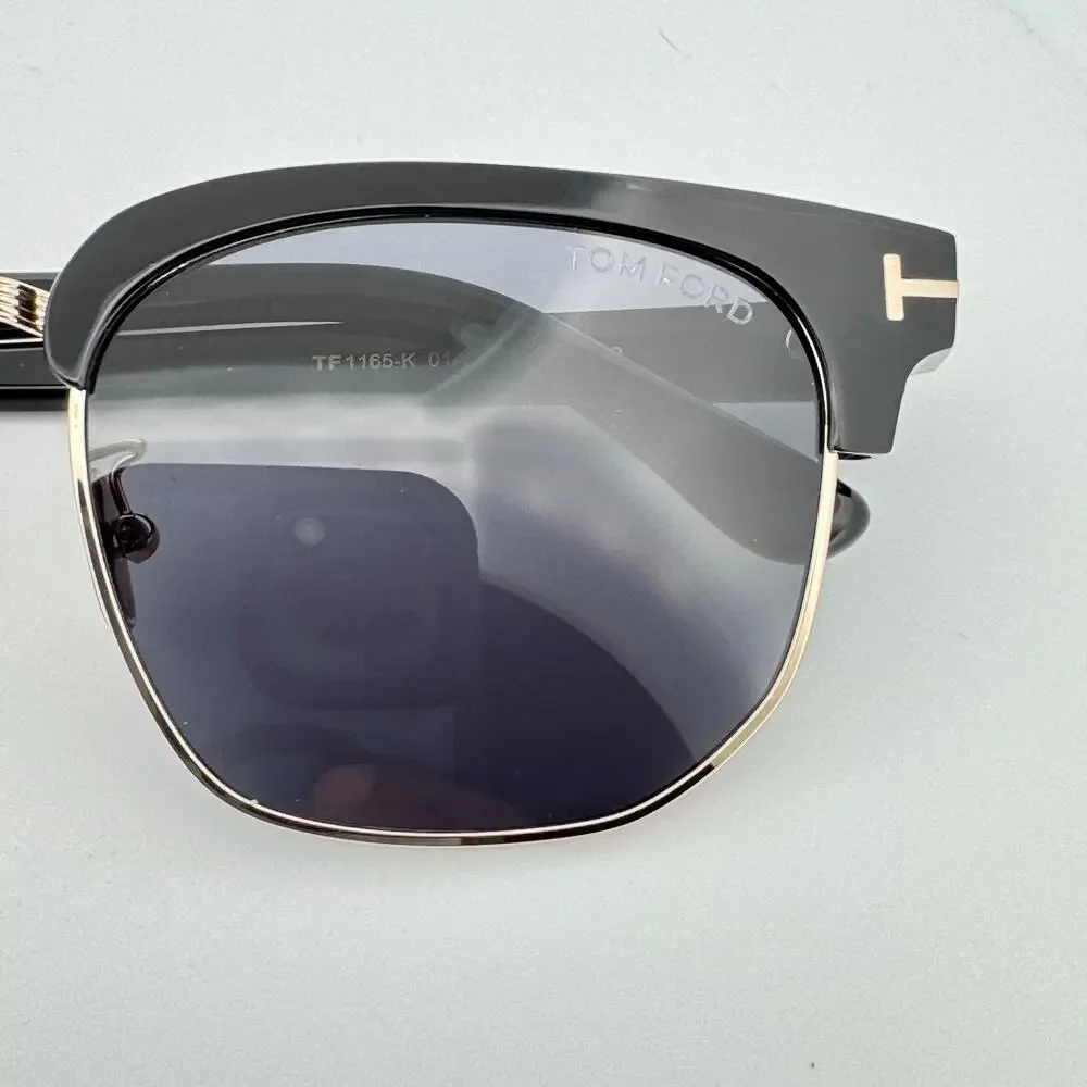 Tom Ford Sunglasses TF1165-K 01A Black Gold Horn Rim Gray Lens 54-20-145 New